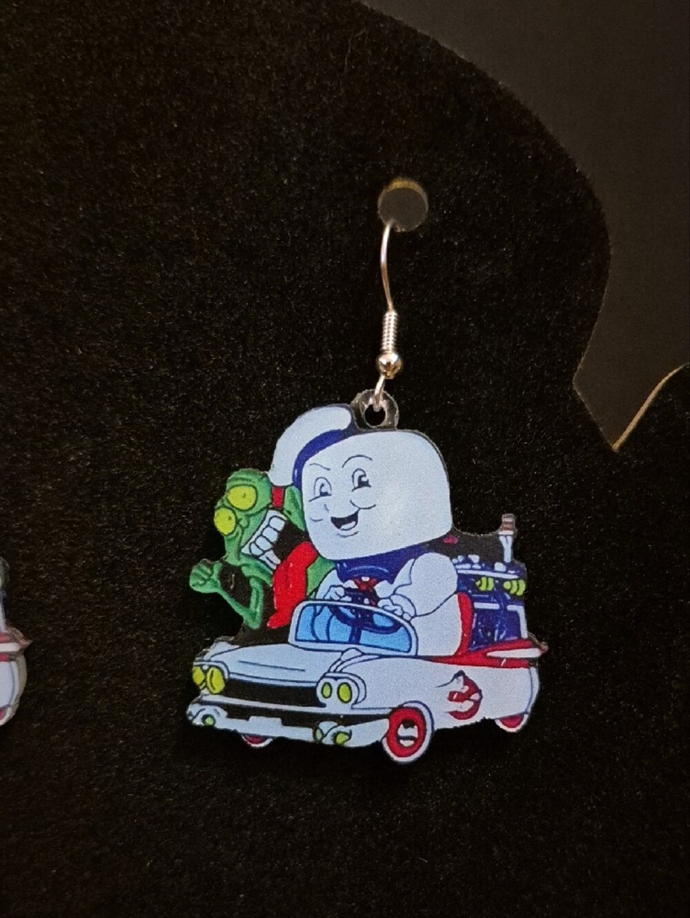 Handcrafted Ghostbusters Ecto-1 Slimer Staypuft Cartoon Drop Earrings - Picture 3 of 4